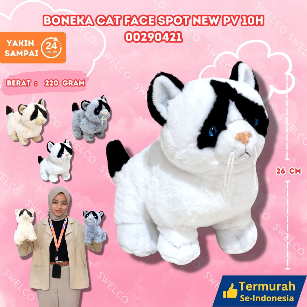 BONEKA CAT FACE SPOT NEW PV 10H BERBULU KUCING DUDUK BELANG