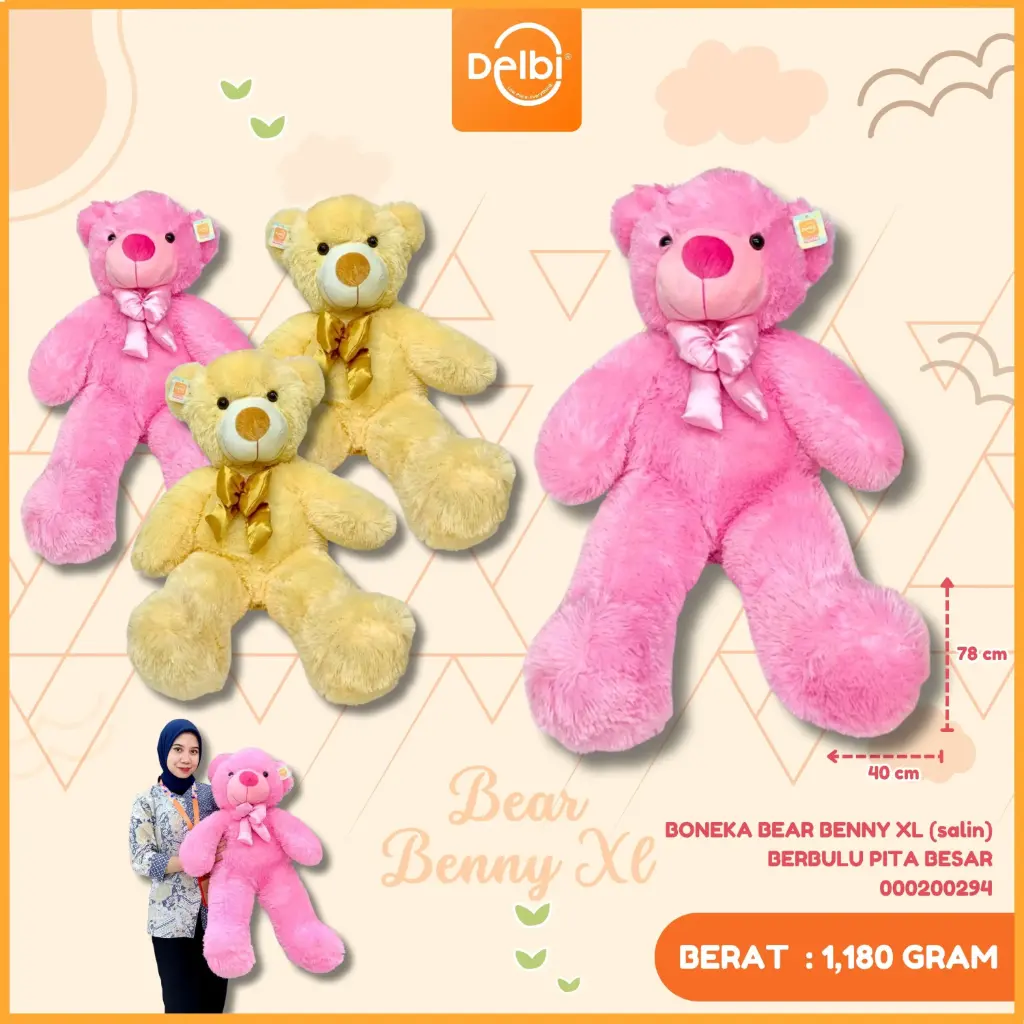 [000200294] BONEKA BEAR BENNY XL (salin) BERBULU PITA BESAR