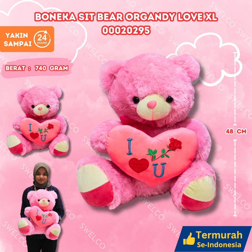 BONEKA SIT BEAR ORGANDY LOVE XL BESAR DUDUK