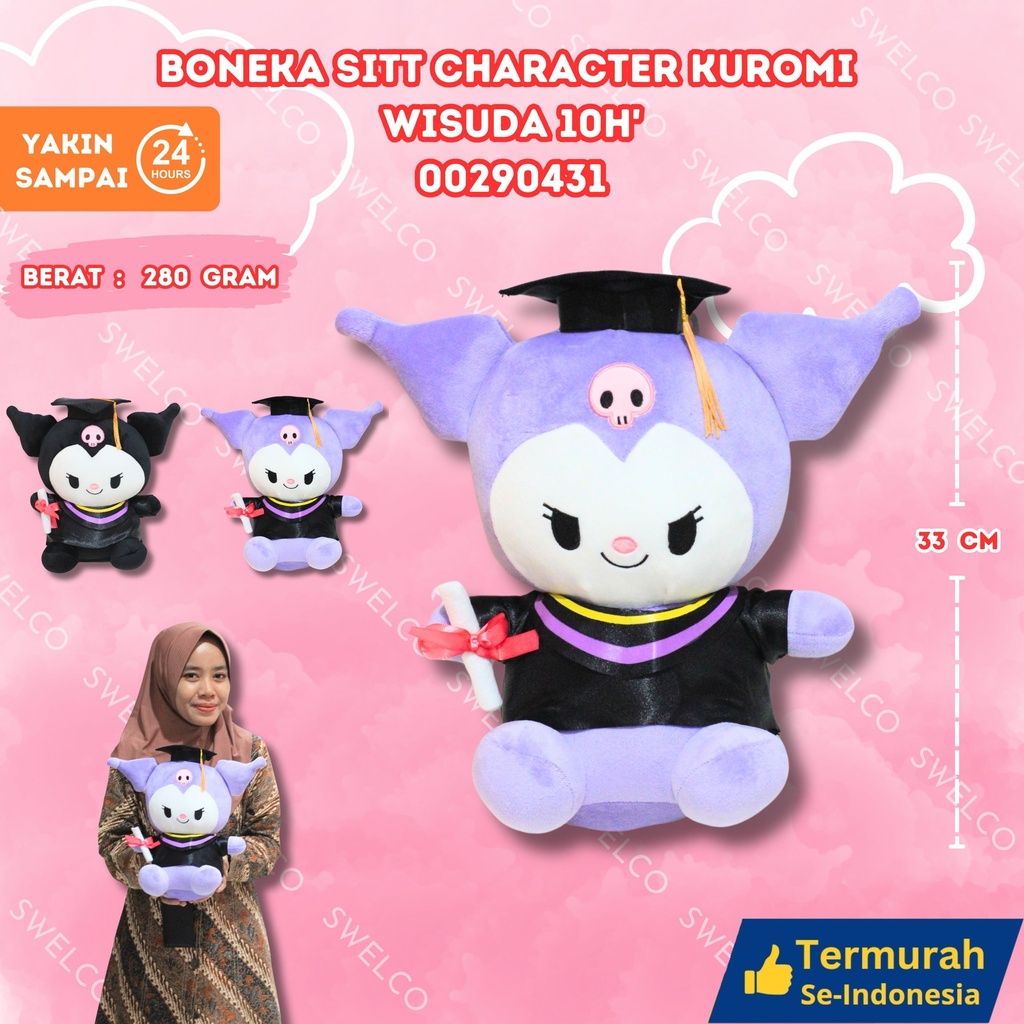 BONEKA SITT CHARACTER KUROMI WISUDA 10H' KARAKTER SANRIO SARJANA GRADUATION 10H