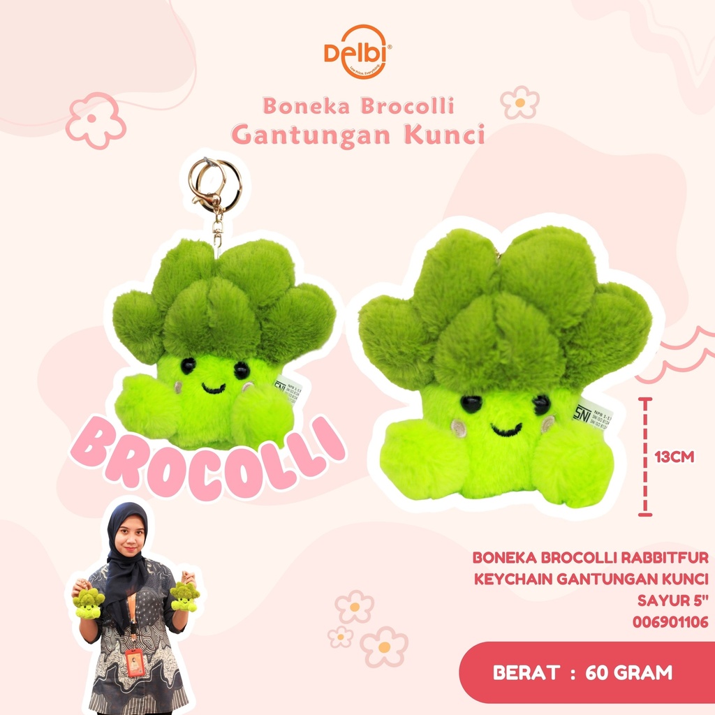 BONEKA BROCOLLI RABBITFUR KEYCHAIN GANTUNGAN KUNCI SAYUR 5"