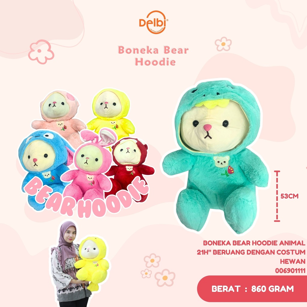 BONEKA BEAR HOODIE ANIMAL 21H" BERUANG DENGAN COSTUM HEWA