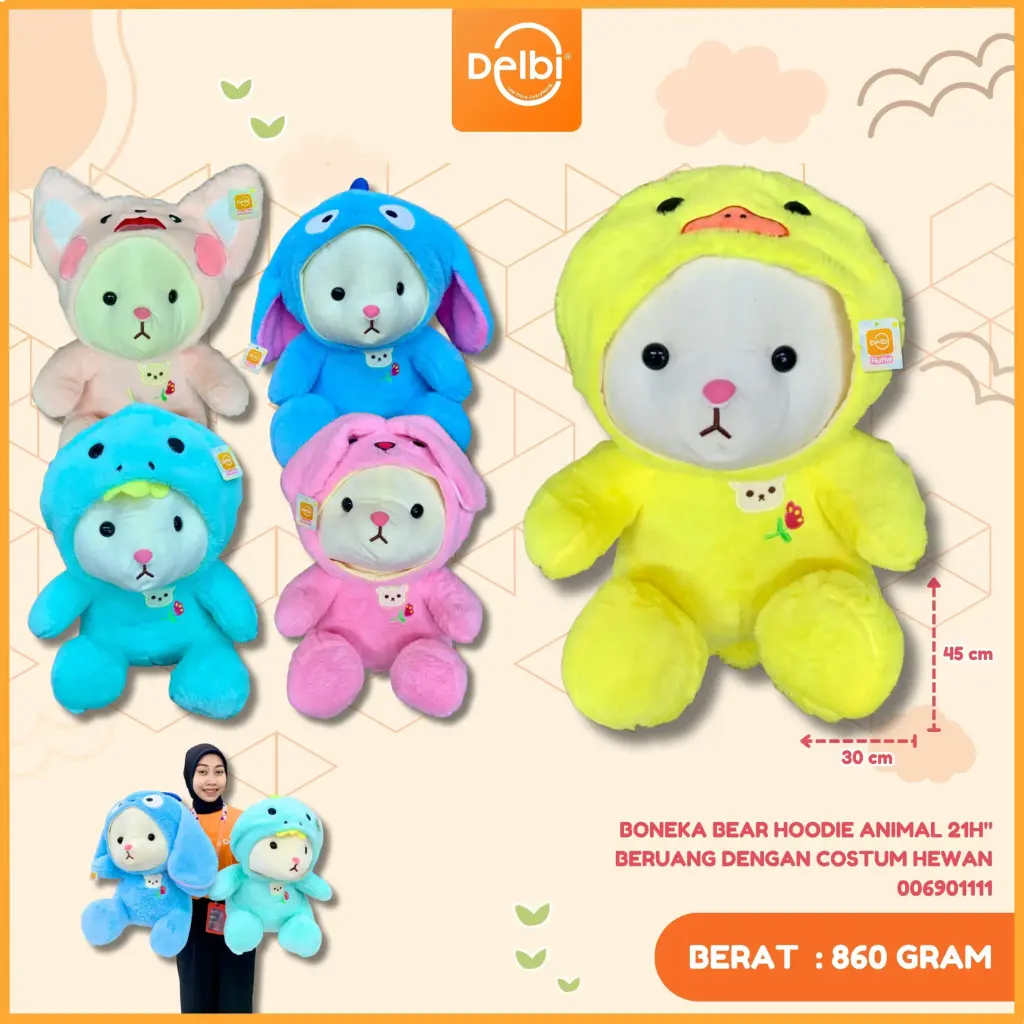 BONEKA BEAR HOODIE ANIMAL 21H" BERUANG DENGAN COSTUM HEWAN