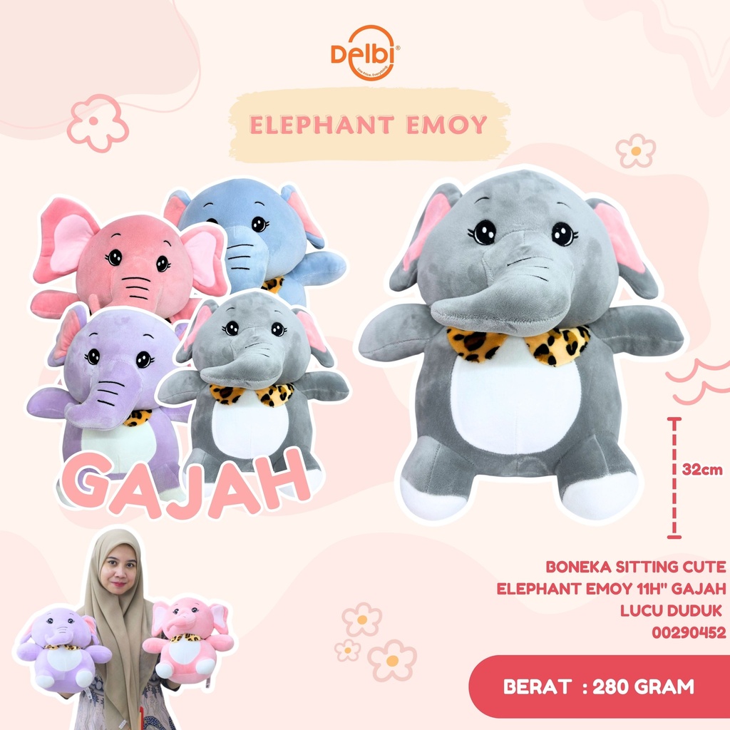 BONEKA SITTING CUTE ELEPHANT EMOY 11H" GAJAH LUCU DUDUK 