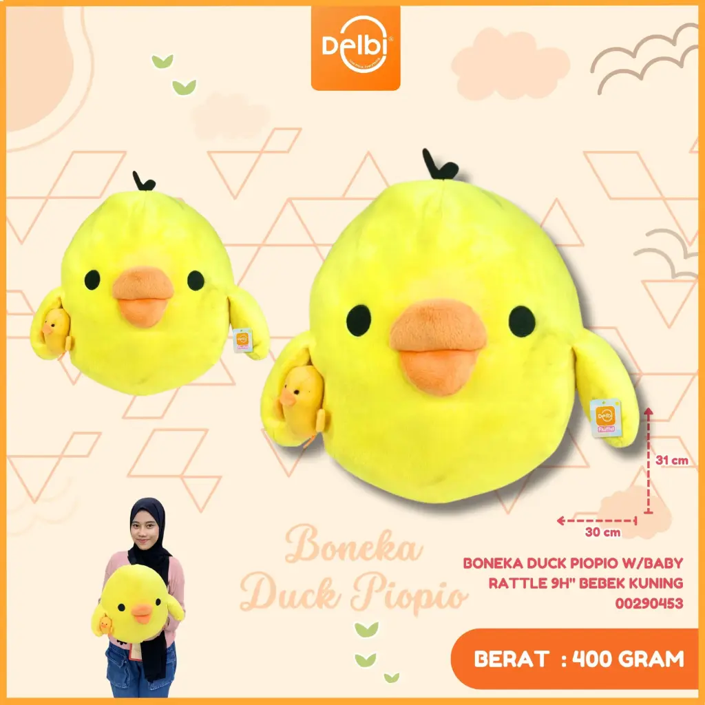 [00290453] BONEKA DUCK PIOPIO W/BABY RATTLE 9H" BEBEK KUNING