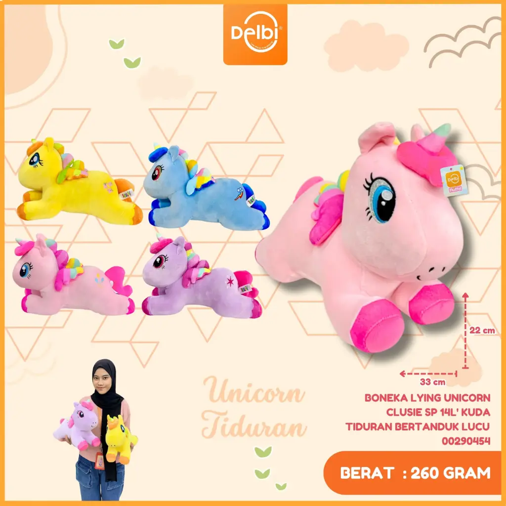 [00290454] BONEKA LYING UNICORN CLUSIE SP 14L' KUDA TIDURAN BERTANDUK LUCU