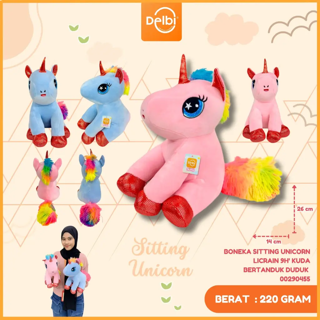 BONEKA SITTING UNICORN LICRAIN 9H' KUDA BERTANDUK DUDUK 