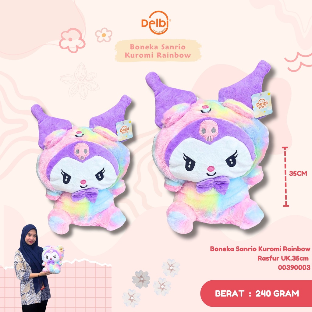 Boneka Sanrio Kuromi Rainbow Rasfur UK.35cm 