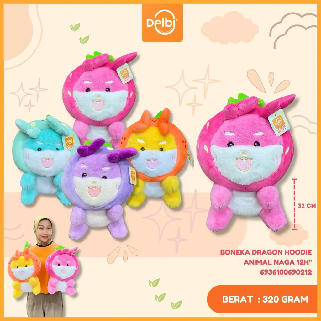 BONEKA DRAGON HOODIE ANIMAL NAGA 12H"