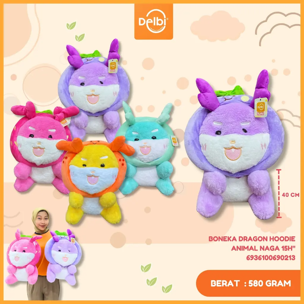 [6936100690213] BONEKA DRAGON HOODIE ANIMAL NAGA 15H"