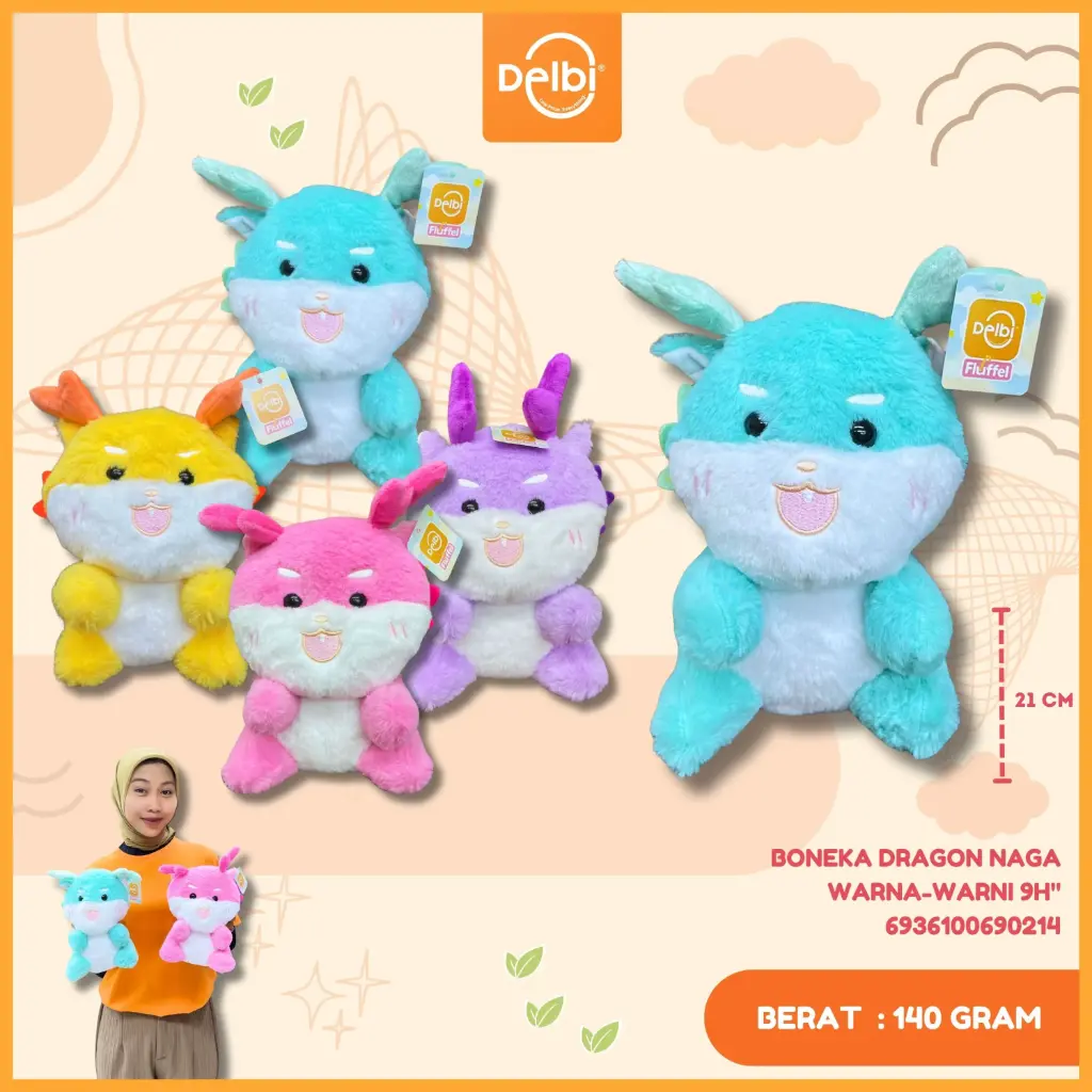 [6936100690214] BONEKA DRAGON NAGA WARNA-WARNI 9H"
