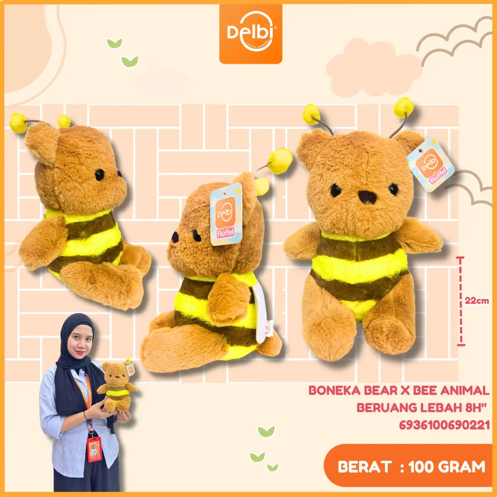 [6936100690221] BONEKA BEAR X BEE ANIMAL BERUANG LEBAH 8H"