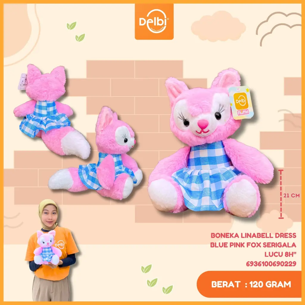 [6936100690229] BONEKA LINABELL DRESS BLUE PINK FOX SERIGALA LUCU 8H"