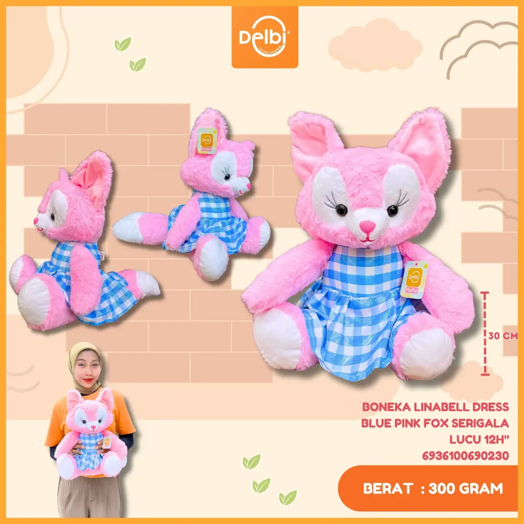 [6936100690230] BONEKA LINABELL DRESS BLUE PINK FOX SERIGALA LUCU 12H"