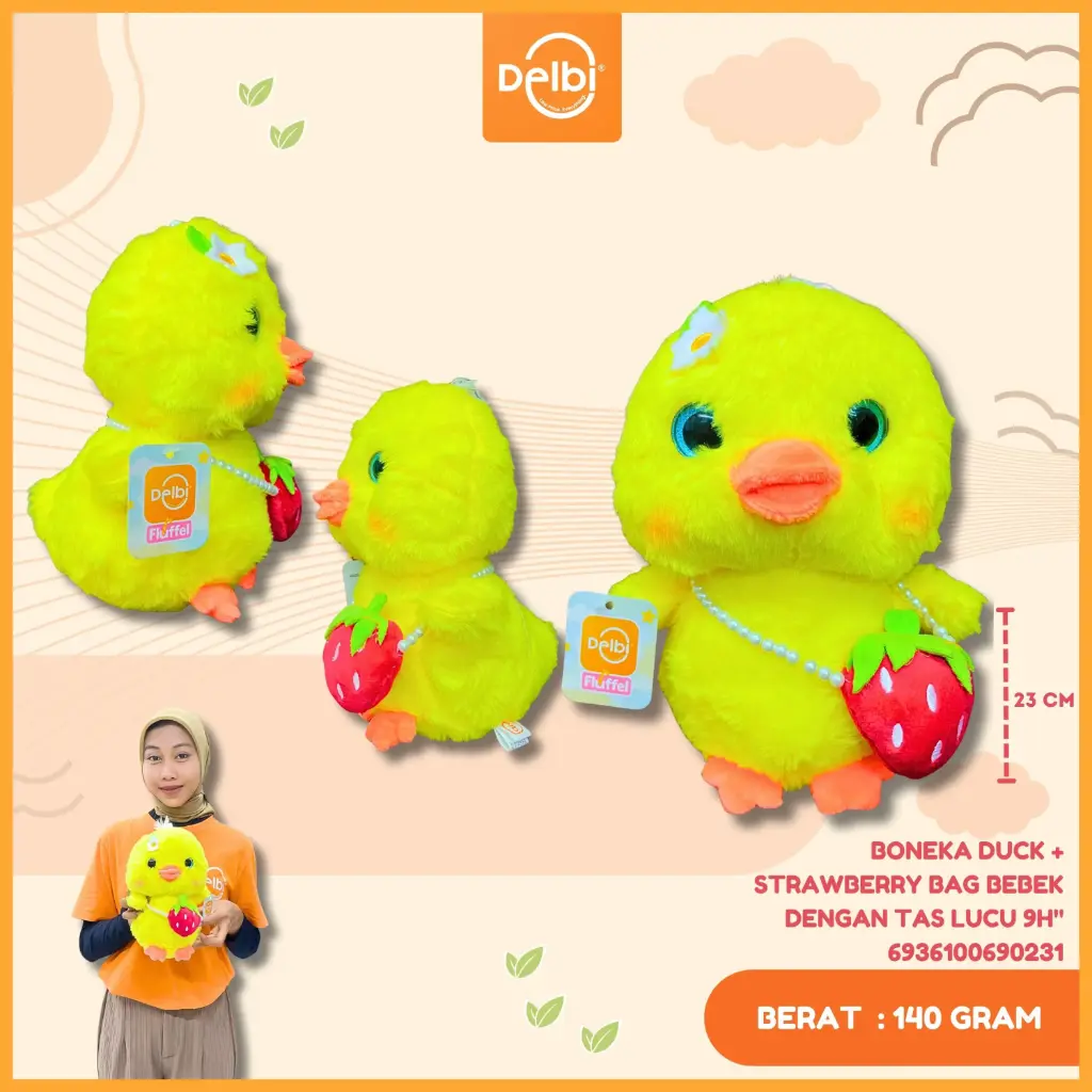 [6936100690231] BONEKA DUCK + STRAWBERRY BAG BEBEK DENGAN TAS LUCU 9H"