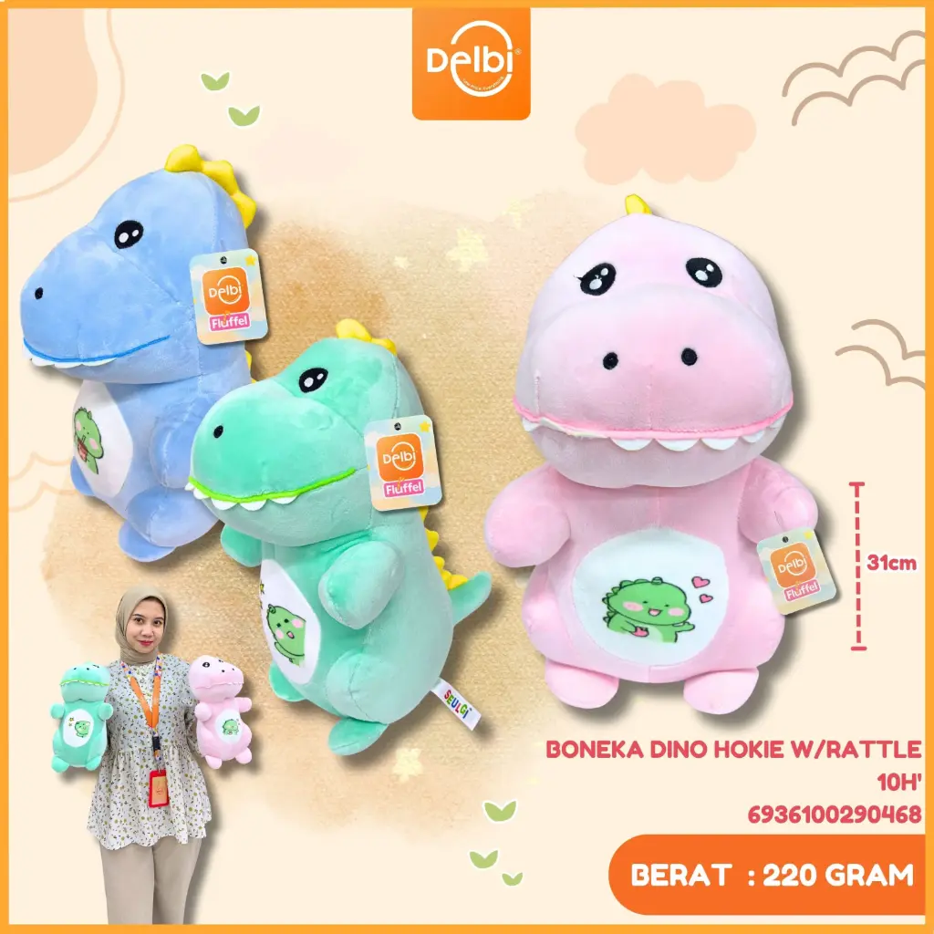 [6936100290468] BONEKA DINO HOKIE W/RATTLE 10H'