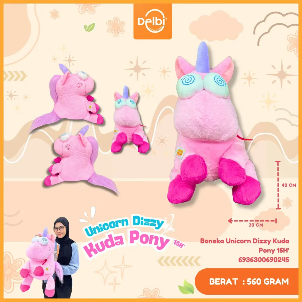 [6936300690245] Boneka Unicorn Dizzy Kuda Pony 15H'