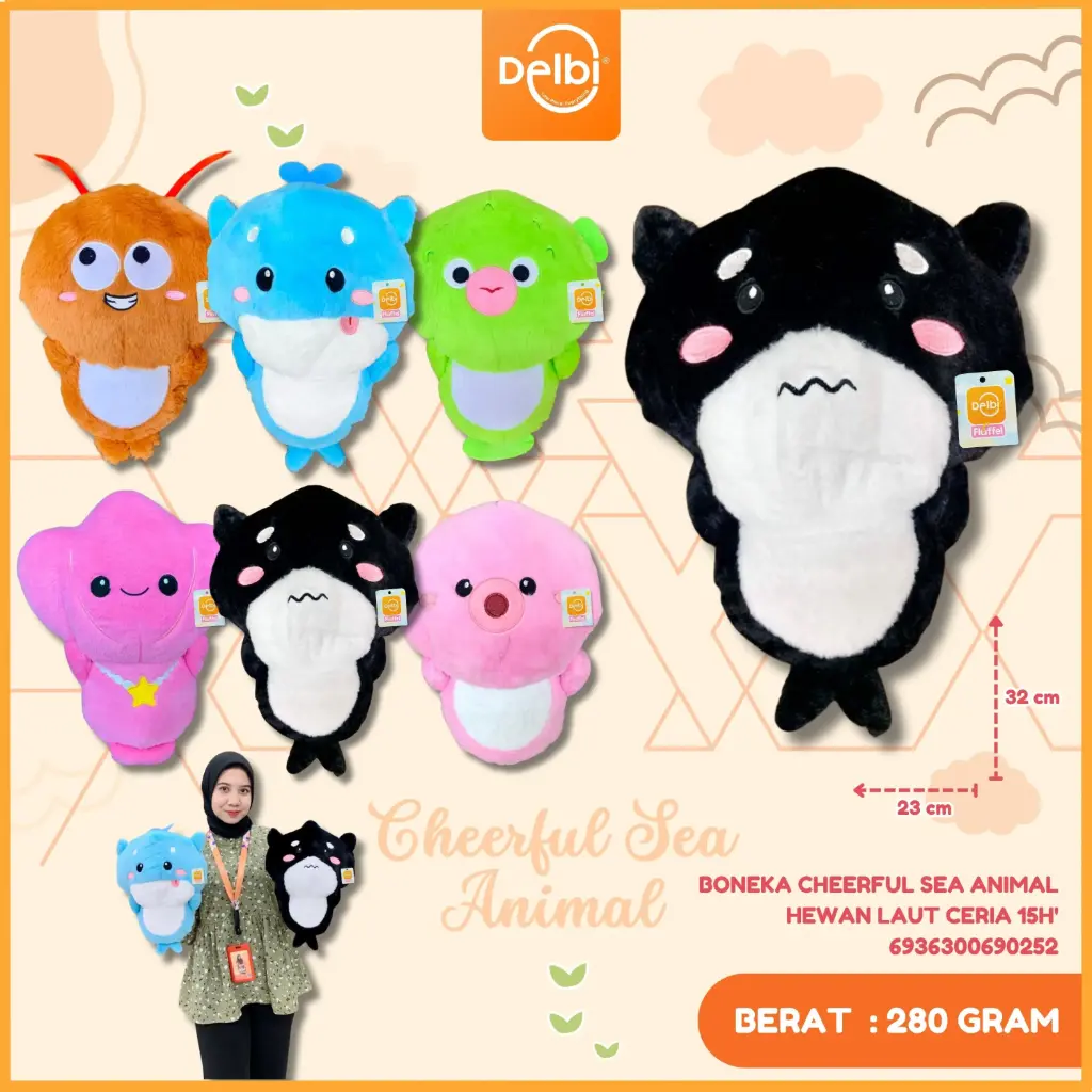 [6936300690252] Boneka Cheerful Sea Animal Hewan Laut Ceria 15H'