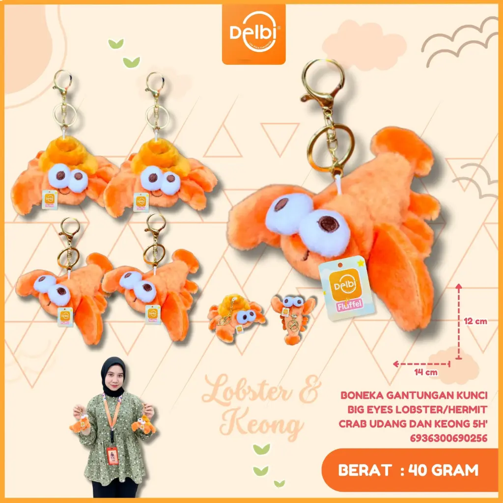 [6936300690256] Boneka Gantungan Kunci Big Eyes Lobster/Hermit Crab Udang dan Keong 5H'