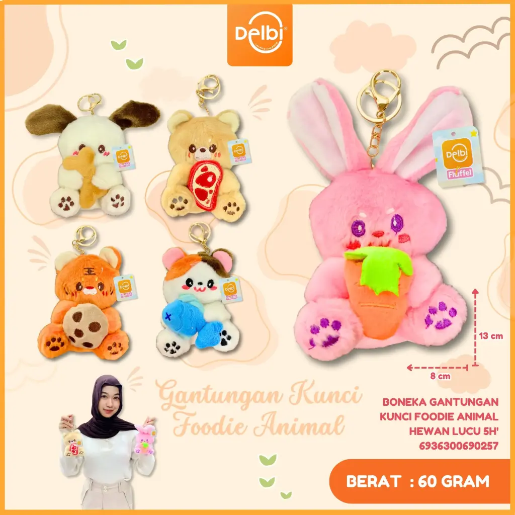 [6936300690257] Boneka Gantungan Kunci Foodie Animal Hewan Lucu 5H'