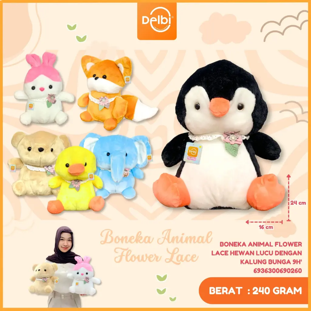 Boneka Animal Flower Lace Hewan Lucu dengan Kalung Bunga 9H'