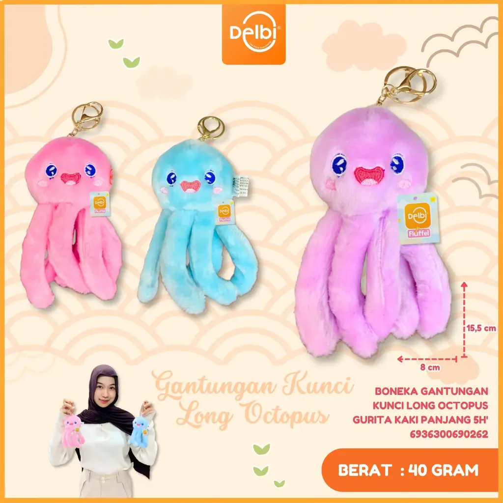 [6936300690262] Boneka Gantungan Kunci Long Octopus Gurita Kaki Panjang 5H'