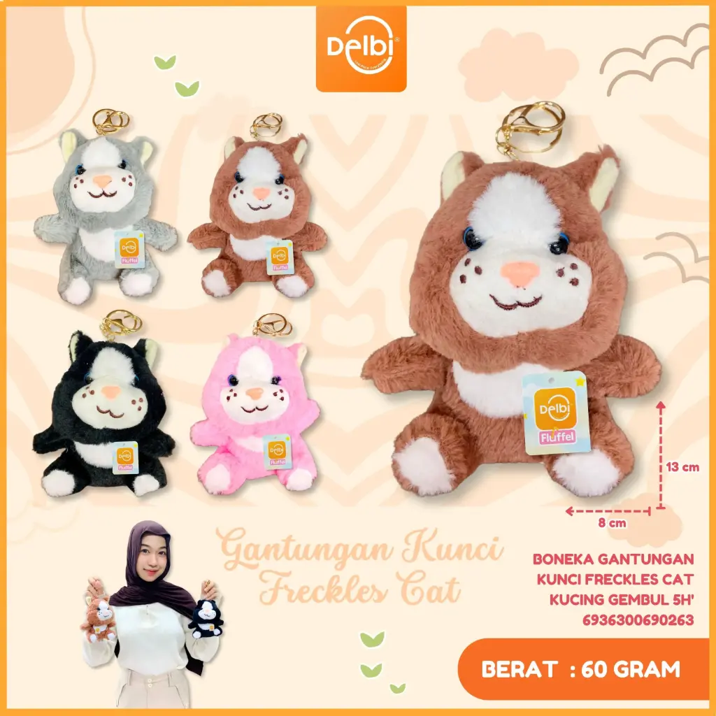 [6936300690263] Boneka Gantungan Kunci Freckles Cat Kucing Gembul 5H'
