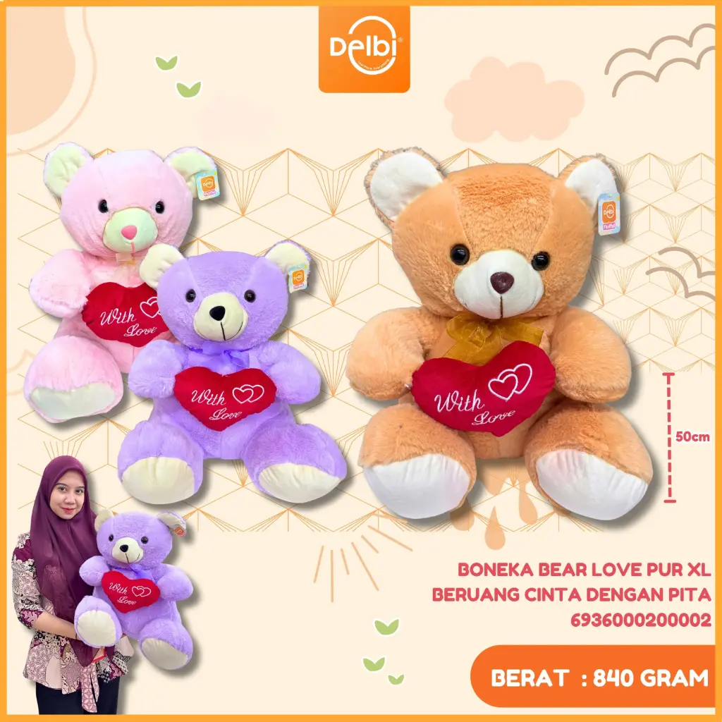 BONEKA BEAR LOVE PUR XL BERUANG CINTA DENGAN PITA 