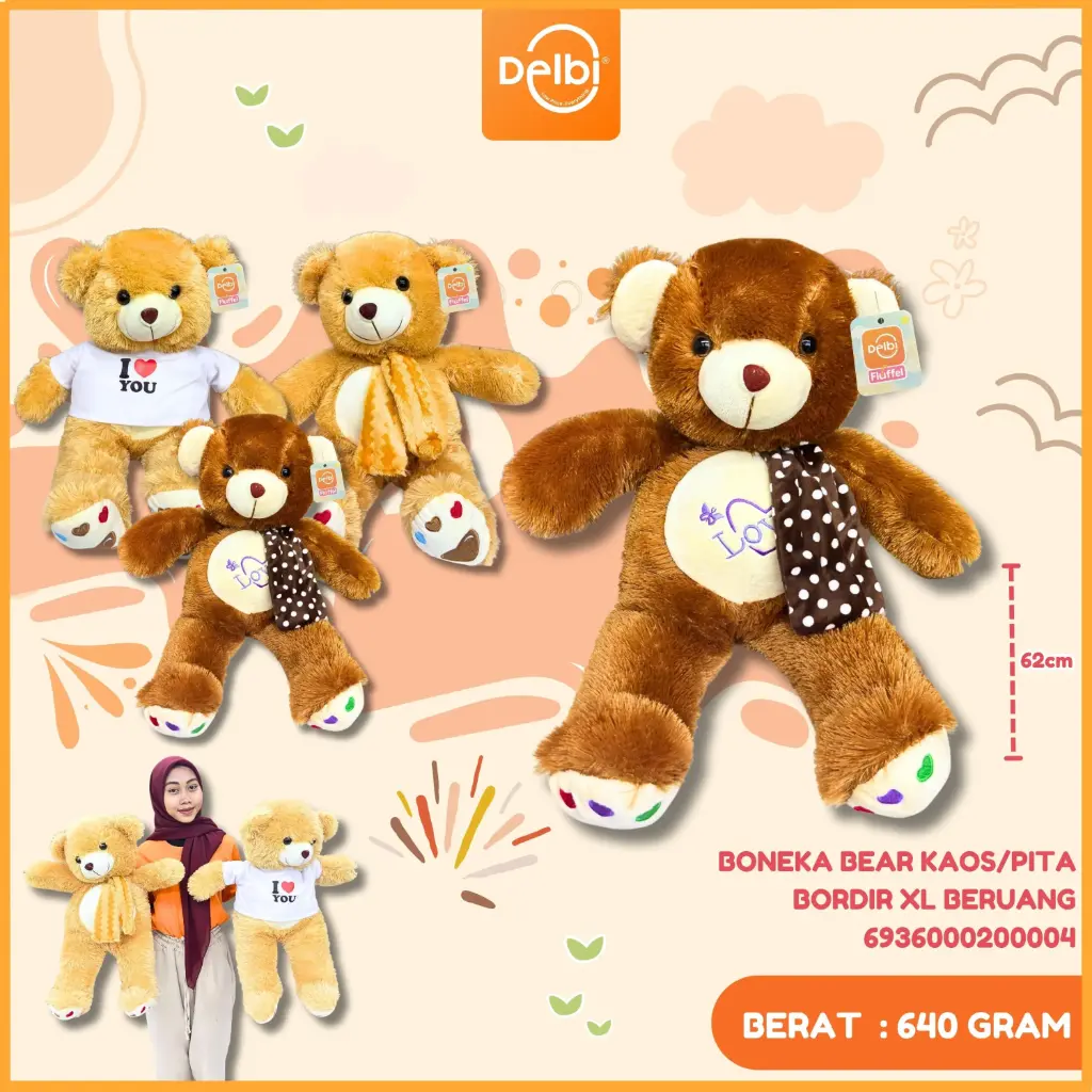 BONEKA BEAR KAOS/PITA BORDIR XL BERUANG