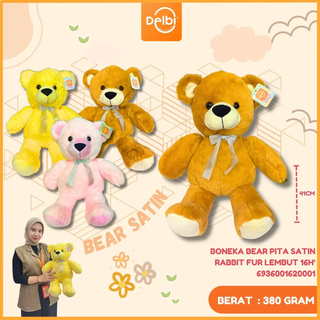 BONEKA BEAR PITA SATIN RABBIT FUR LEMBUT 16H'