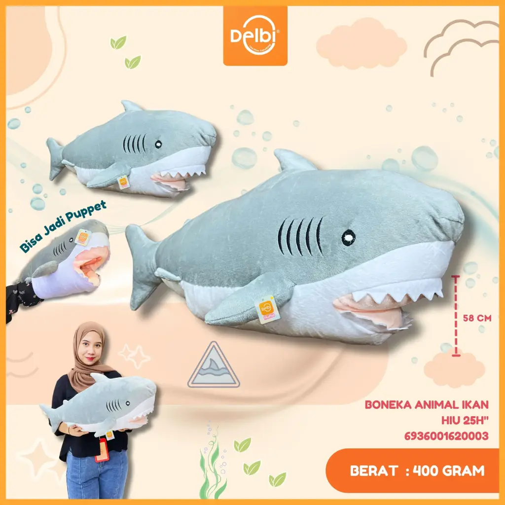 [6936001620003] BONEKA ANIMAL IKAN HIU 25H"