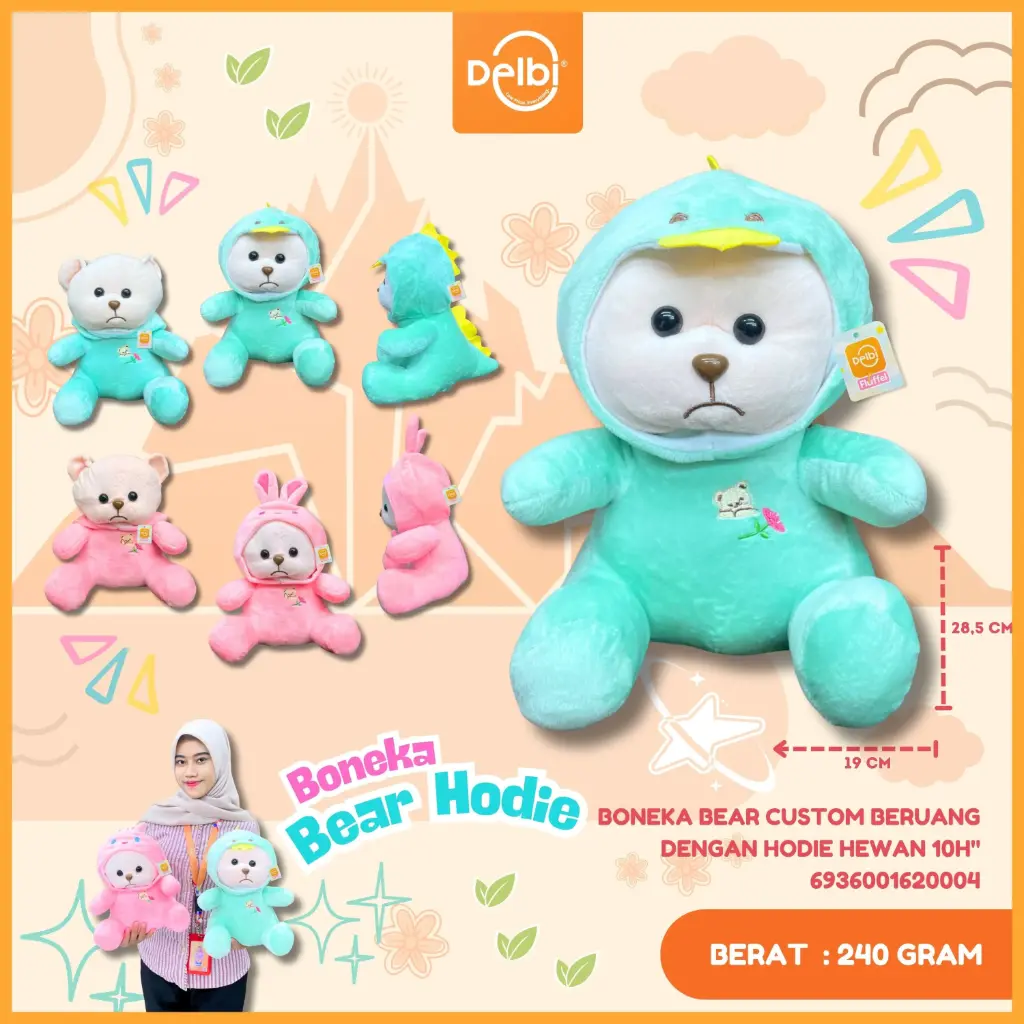 [6936001620004] BONEKA BEAR CUSTOM BERUANG DENGAN HODIE HEWAN 10H"