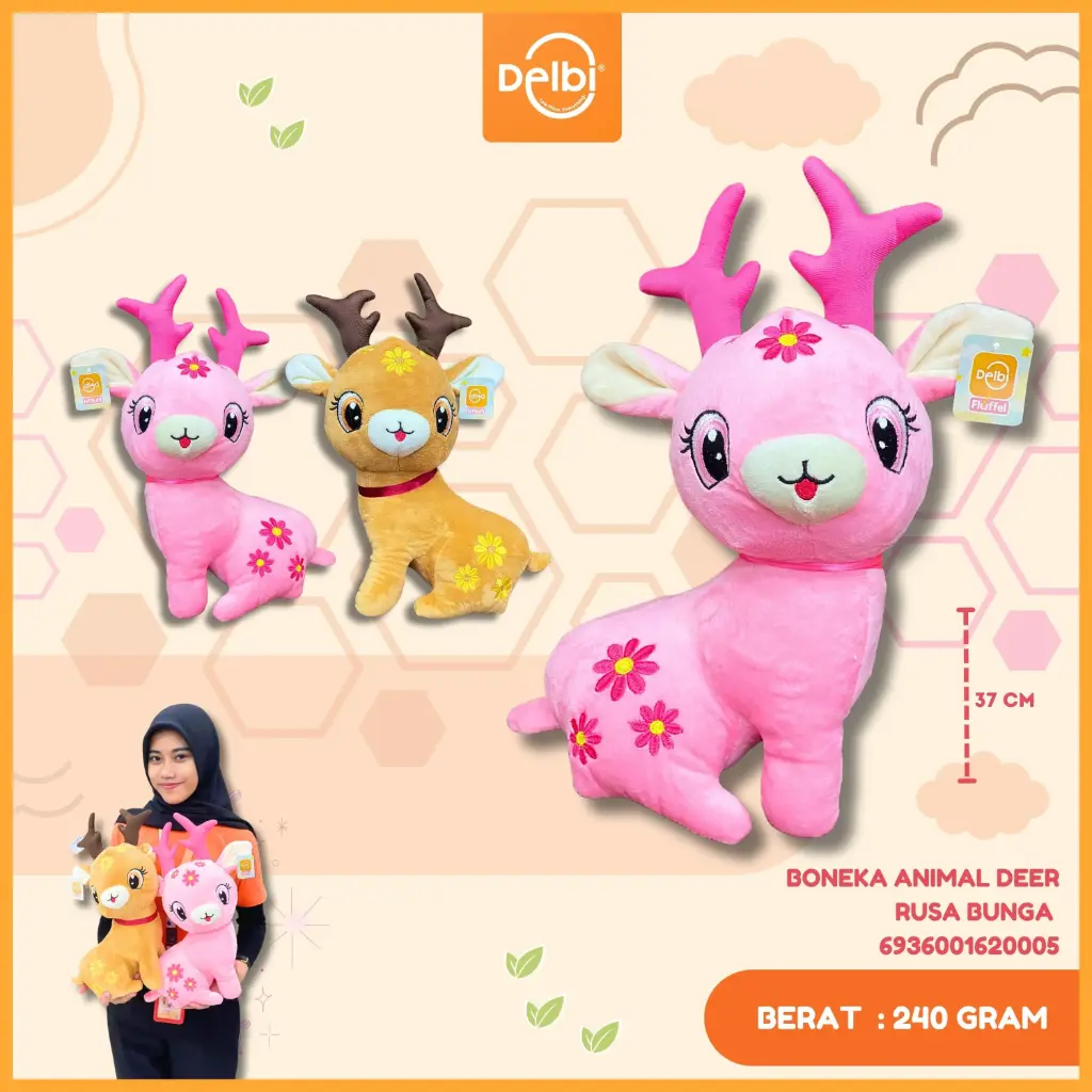 BONEKA ANIMAL DEER RUSA BUNGA 