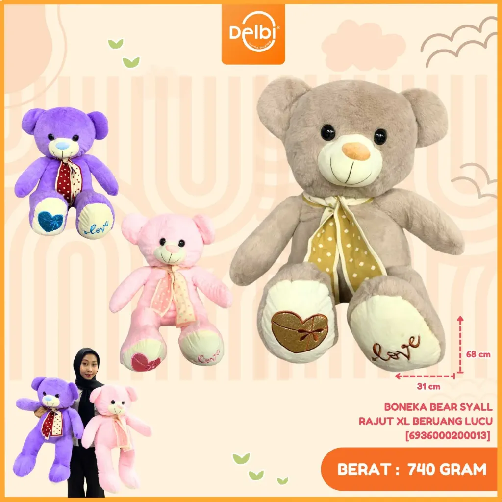 [6936000200013] BONEKA BEAR SYALL RAJUT XL BERUANG LUCU