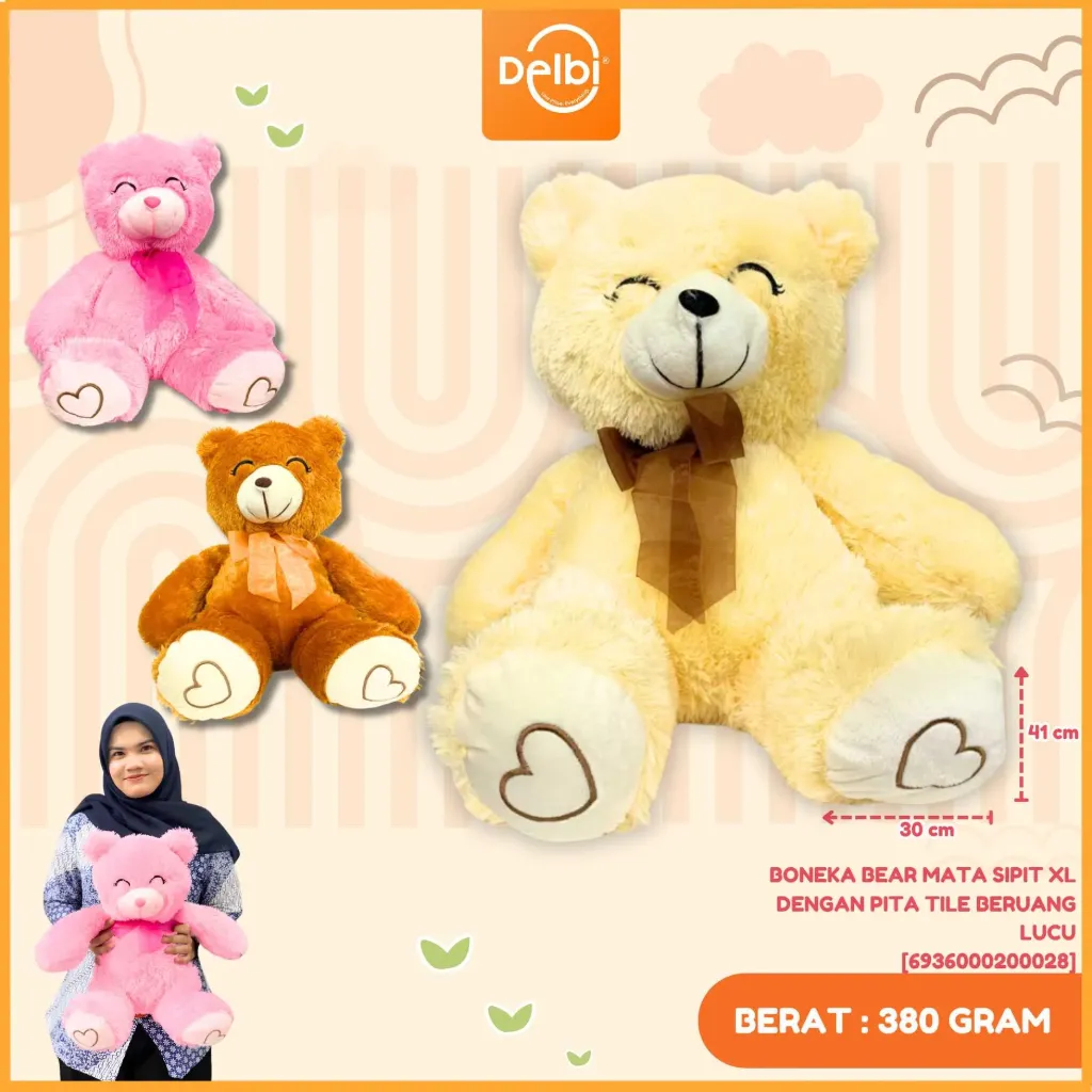 [6936000200028] BONEKA BEAR MATA SIPIT XL DENGAN PITA TILE BERUANG LUCU