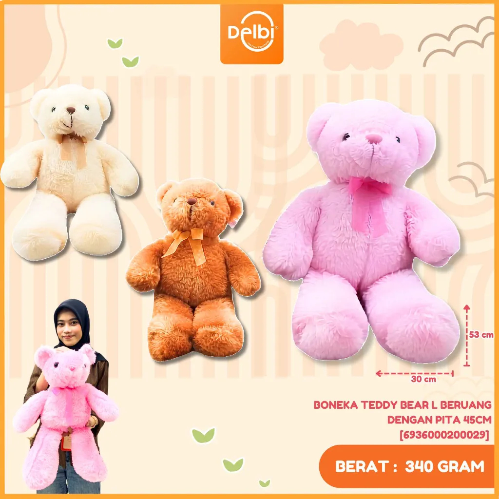 [6936000200029] BONEKA TEDDY BEAR L BERUANG DENGAN PITA 45CM