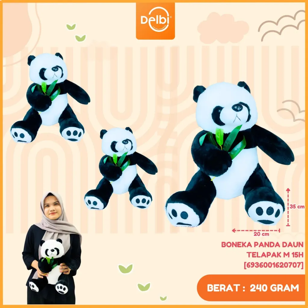 [6936001620707] BONEKA PANDA DAUN TELAPAK M 15H