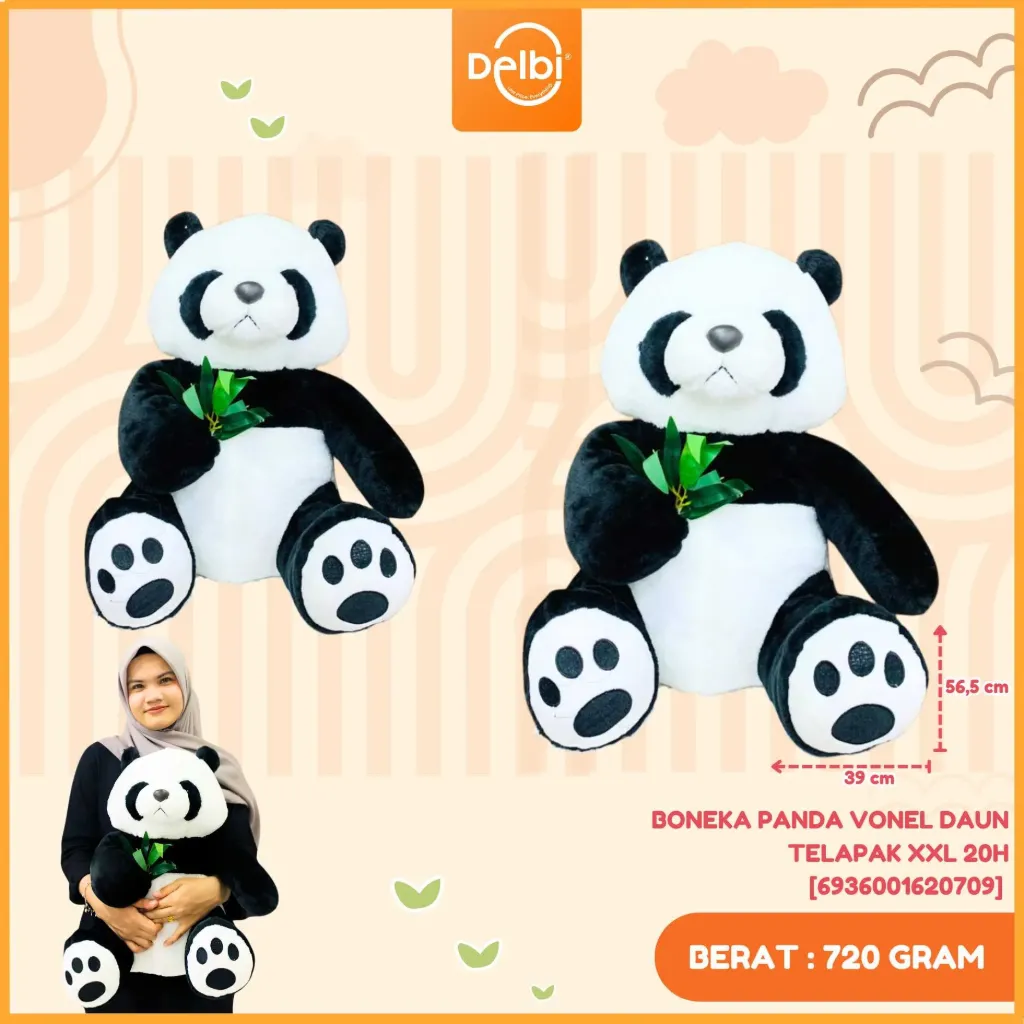 [6936001620709] BONEKA PANDA VONEL DAUN TELAPAK XXL 20H