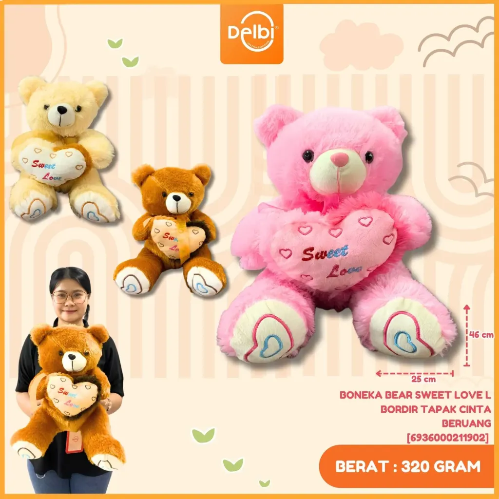BONEKA BEAR SWEET LOVE L BORDIR TAPAK CINTA BERUANG