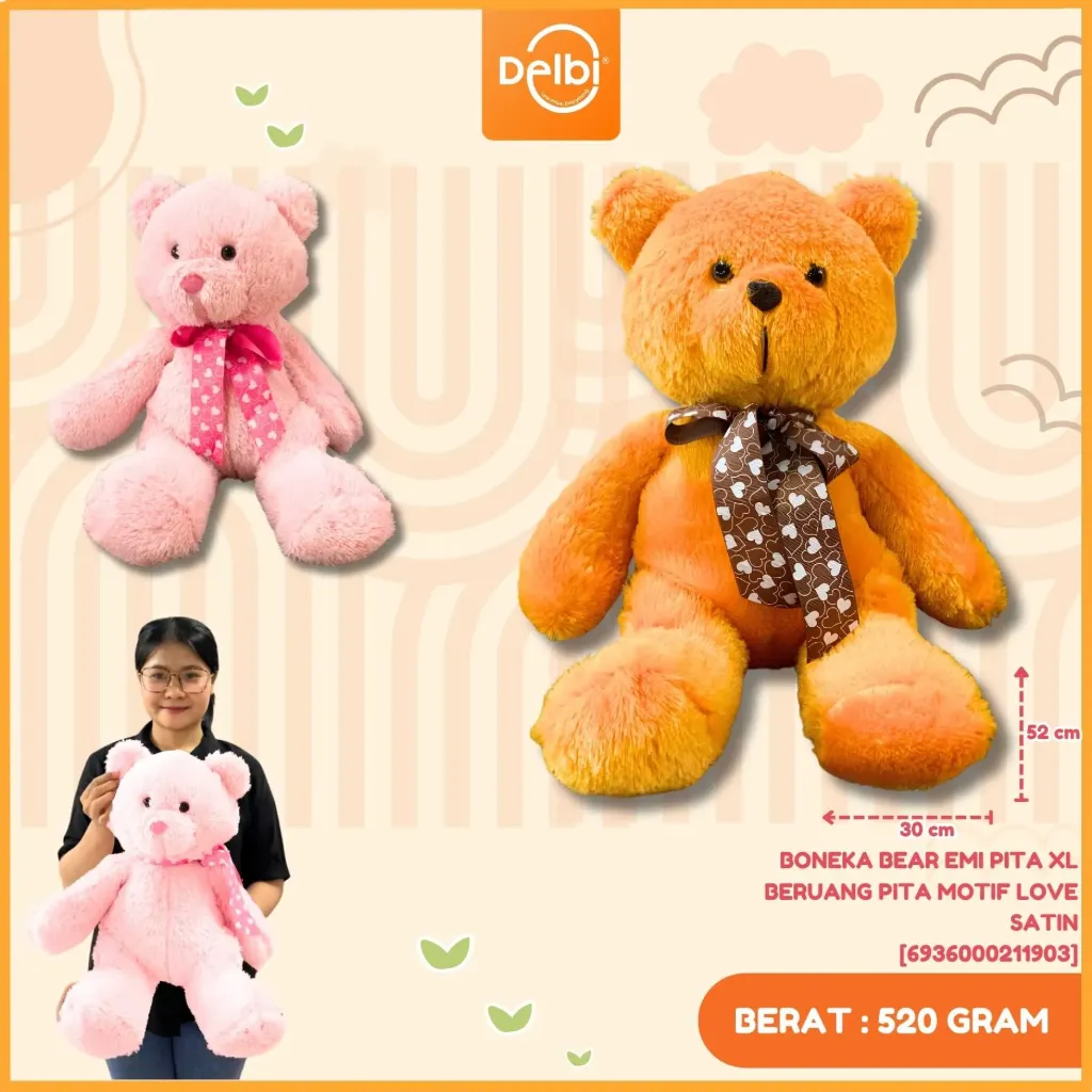 BONEKA BEAR EMI PITA XL BERUANG PITA MOTIF LOVE SATIN