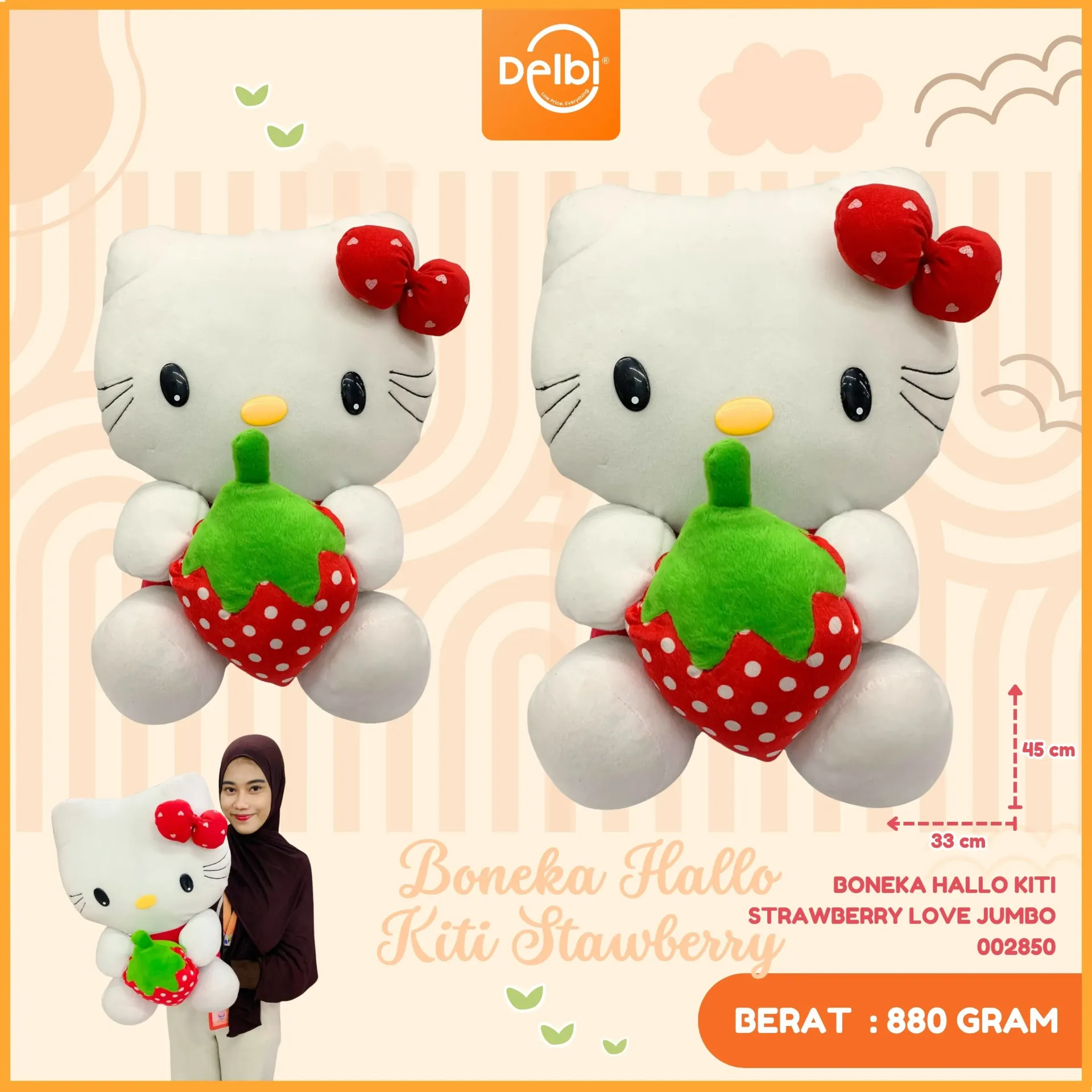 BONEKA HALLO KITI STRAWBERRY LOVE JUMBO