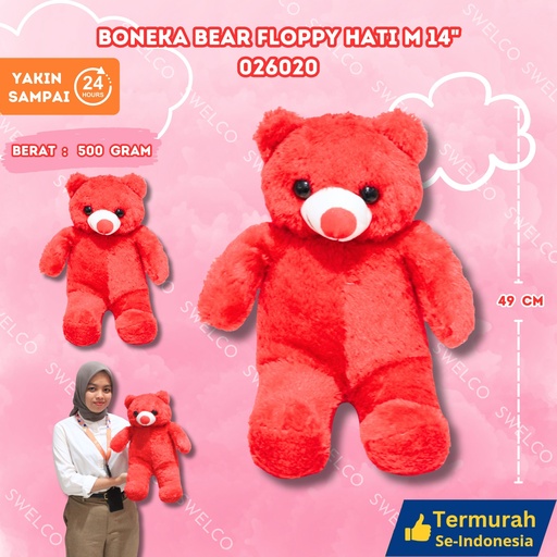 [026020] BONEKA BEAR FLOPPY HATI M 14"