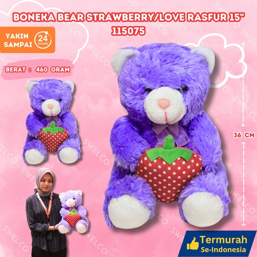 [115075] BONEKA BEAR STRAWBERRY/LOVE RASFUR 15"