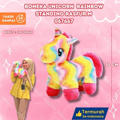 [067667] BONEKA UNICORN RAINBOW STANDING RASFUR M BERBULU KUDA PONY KECIL PONI