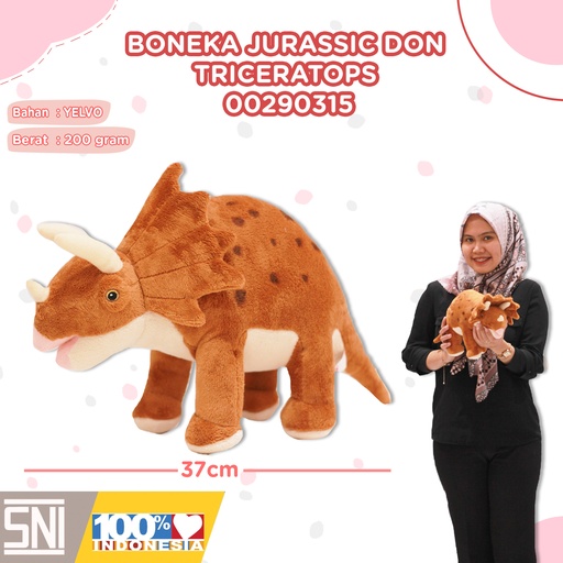 [00290315] BONEKA JURASSIC DON TRICERATOPS 10" ANIMAL DINO TERICERATOPS TIREX TANDUK