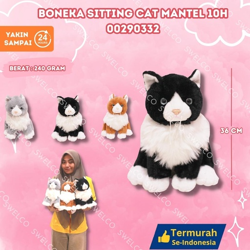 [00290332] BONEKA SITTING CAT MANTEL 10H' BERBULU KUCING DUDUK 10H