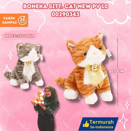 [00290343] BONEKA SITT. CAT NEW PV 10" BERBULU KUCING DUDUK SITT