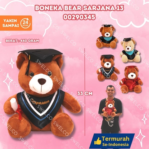 [00290345] BONEKA BEAR SARJANA 13" SEDANG WISUDA TOGA SEKOLAH