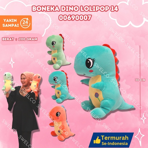 [00690007] BONEKA DINO LOLIPOP 14" ANIMAL KECIL
