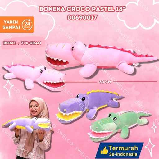 [00690017] BONEKA CROCO PASTEL 18" ANIMAL BUAYA